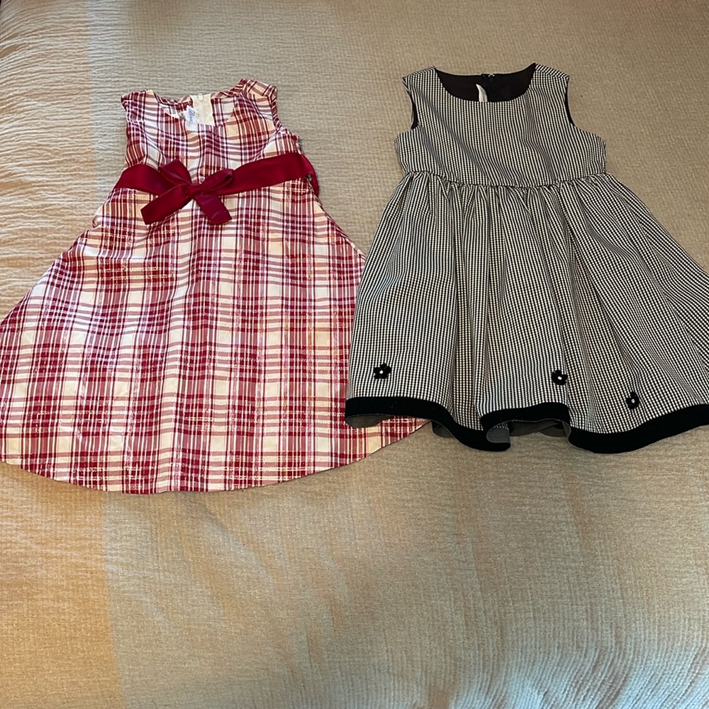 Bonnie Jean Girl Farm Plaid Dress Size 4 and Black check lot of 2 taffeta party
